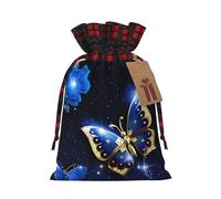 blue butterfly Print Drawstring Bags, Candy Snack Bag, Reusable Holiday Pouches for Wrapping & Storage M