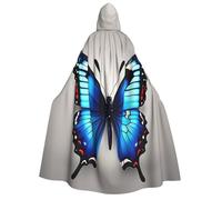 Blue Butterfly Print Hooded Unisex Adult Cloak Halloween Christmas Carnival Theme Parties Cosplay Costum