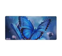 Blue Butterfly Print Mouse Pad Extra - Large Desk Mat for Office, Work - from - Home, PC Gamers & Streamers 16 x 35.5 Inch