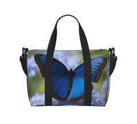 blue butterfly Print oblique across Hand Travel Bag Polyester Women Men Overnight Duffel Carry-on Tote Bag, Black, One Size, Black, One Size