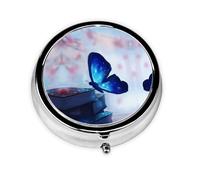 Blue Butterfly Print Personalised Portable Pillbox with,Mini Pillbox Compact and Convenient Pill Organiser for Storing and Organising Pills