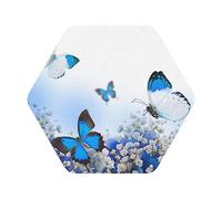 Blue Butterfly Print Premium Leather Coasters Set - Exquisite Single-Sided Printed Design - 6 Pieces, 4 Shapes Included
