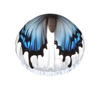 Blue Butterfly Print Shower Cap,Elastic And Reusable Bath Hair Hat For Long Hair,Large Waterproof Shower Bonnet,For Women Men Kids