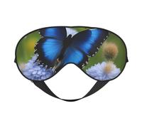 Blue Butterfly Print Silk Sleep Mask with Adjustable Buckle Stylish Eye Mask for Women Travel Nap Shift Work Office