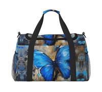 Blue Butterfly Print Travel Foldable Waterproof Lightweight Carry On Luggage Bag with Shoulder Strap