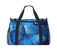 Blue Butterfly Print Travel Foldable Waterproof Lightweight Carry On Luggage Bag with Shoulder Strap