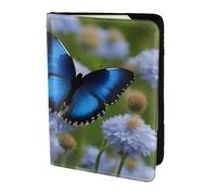blue butterfly print Travel Wallet Passport Holder Case for Family Leather Passport Cover for Men Women, Black, One Size