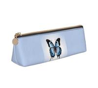 Blue Butterfly Print Triangular Pencil Case Large-Capacity Stationery Organizer Commute Supplies Pouch