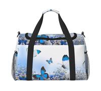 Blue Butterfly Print Weekender Bag,Gym Bag with,Carry On Luggage Overnight Weekend Bag, Holdall Handbag