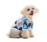 Blue Butterfly Printed Everyday Soft Cotton Dog Short Sleeve T-Shirt For Chihuahuas & Teacup Puppies & Small Dogs Breeds Stretchy Cat Outfit