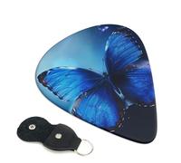 blue butterfly Printed Guitar Picks, 6 Pack with Leather Keychain Pick Holder - 0.46mm, 0.71mm, 0.96mm Assorted Thickness for Acoustic Ukulele, Electric Guitar, Acoustic Guitar, Bass