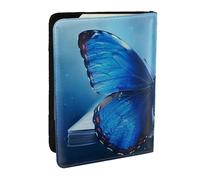 blue butterfly Printed Passport Holder - 6.5 x 4.5 Inch RFID Blocking Travel Wallet,Stylish Passport Cover,Lightweight Document Organizer for Cards