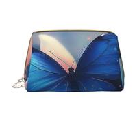 Blue Butterfly Printed Small Makeup Bag Portable Leather Make up Bag Travel Zipper Cosmetic Bags Organizer for Women