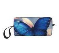 Blue Butterfly Printed Travel Makeup Bag Portable Cosmetic Bag Makeup Case Toiletry Handbag Organiser for Women