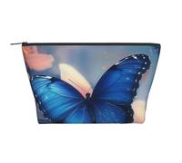 Blue Butterfly Printed Travel Makeup Bag Trapeze Cosmetic Bag Makeup Case Toiletry Bag Organiser for Women