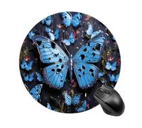 Blue Butterfly Round Mouse Pad 7.8 Inch, Portable Gaming Mouse Mat with Non-Slip Rubber Base & Smooth Surface, Waterproof Mousepad for PC, Laptop, Computer, Office, Home