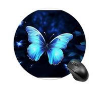 Blue Butterfly Round Mouse Pad, Non-Slip Rubber Base Waterproof Washable, Computer Mouse Mat for Office Gaming Studying, Premium-Textured Durable Portable Circle Mousepad for Desktop PC Notebook