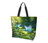 Blue Butterfly Shoulder Bag,Large Capacity Reusable Grocery Shopping Bag,Women'S Ultra-Light Handbag Tote Travel