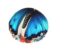Blue Butterfly Shower Caps, Waterproof Bath Caps Reusable Shower Caps Band Bath Hair Hat For Women Ladies