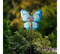 Blue Butterfly Solar Powered LED Stake Light - Solar Garden Light - Animated Blinking Eyes With Cool White LEDs and Automatic Light Function - Decorative Butterfly Garden Stake Path Light - 78cm