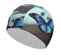 Blue Butterfly Swim Caps, High Elasticity Swim Cap for Women and Men Durable Waterproof Swim Hats Keep Hair Dry Perfect for Pool, Beach, Lap Swimming