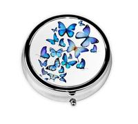 Blue Butterfly This Small, Round, Three-Compartment Travel Pill Box is Perfect for Storing Daily medications, Vitamins, and on-The-go.
