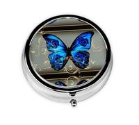 Blue Butterfly This Small, Round, Three-Compartment Travel Pill Box is Perfect for Storing Daily medications, Vitamins, and on-The-go.