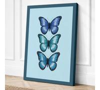 Blue Butterfly Trio Botanical Canvas Wall Art Print 36x24 Inch