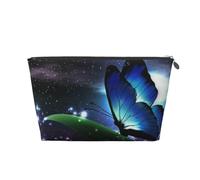 Blue Butterfly Under The Moon Print Travel Makeup Bag Cosmetic Toiletry Bag Wash Bag Multifunctional Storage with Zipper for Women Girls Silver