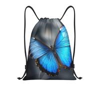 Blue Butterfly Unisex String Backpack Foldable Drawstring Backpack Adjustable Drawstring Bag For Climbing Swim Yoga