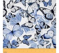Blue Butterfly Upholstery Fabric 2 Yards Butterflies Print Upholstery Fabric for Chairs Girl Butterfly Fabric by The Yard White Decorative Waterproof Outdoor Fabric for Chairs Sofa Couch