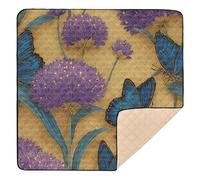 Blue Butterfly & Violet Blossom Print Soft Foam Baby Activity Play Mat for Indoor Outdoor Cozy Breathable Travel Play Mat for Newborns Babies Infants Toddlers, 50'' x 50''