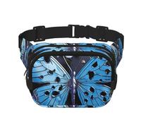 Blue Butterfly Water Fanny Pack Adjustable Crossbody Bag Large Waist Bag Travel Belt Bag Unisex Bum Bag