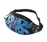 Blue Butterfly Water Fanny Pack for Men Women, Waterproof Sports Waist Bag Fashion Belt Bag Crossbody Bags Hip Bum Bag with Adjustable Strap Large Sling Bag Purse for Travel Hiking