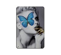Blue Butterfly Woman Portrait Retro Poster Metal Tin Sign Chic Art Retro Iron Painting Bar People Cave Cafe Family Garage Poster Wall Decoration 8x12inch(20x30cm)