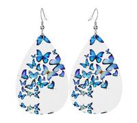 Blue Butterfly Women'S Drop-Shaped Leather Earrings Are Suitable For Parties, Holiday Parties And Gifts.
