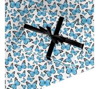 Blue Butterfly Wrapping Paper - Recyclable Gift Wrap for Birthday, Sympathy, Mother’s Day, Anniversary & Thinking of You - Elegant Paper for Women & Girls by Dyefor - Large Roll (50cm x 3.6m)