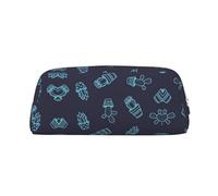 Blue Cactus Printing Leather Pencil Pouch Pen Case Elegant and Practical Bag for Students Perfect for Office School