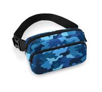 Blue Camo Fanny Packs with Zipper, Personalized Waist Bags with Multiple Pockets, Adjustable Sling Bag for Travel, Waterproof Belt Bag, Crossbody Bags
