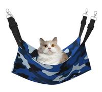 Blue Camo Hanging Pet Hammock with Adjustable Straps and Metal Hooks Double Sided Bed