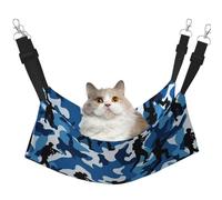 Blue Camo Hanging Pet Hammock with Adjustable Straps and Metal Hooks Double Sided Bed