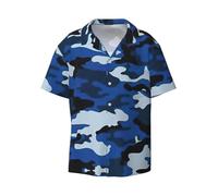 Blue Camo Hawaiian Shirt for Men, Summer Casual Fit Short Sleeve Button Down Shirts Beach Shirts, Black, XXL