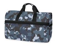 Blue Camo Military Travel Duffel Bag for Men Women Boys Girls Teens,Oversized Sports Gym Bag with Shoes Compartment Overnight Weekend Yoga Workout Bag Training Handbag