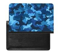 Blue Camo Passport Holder Cover Passport Cover Protector Essentials with Credit Card Slots Slim Travel Wallet Covers Documents Organizer Protector for Man&Women