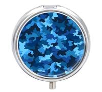 Blue Camo Pill Box Medicine Pill Organizer 3 Compartment Daily Pill Case Small Pill Container Round Pill Holder Travel Pill Box Metal Pill Case for Purse Pocket