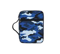 Blue Camo Print Bible Cover Lightweight Tablet Sleeve Durable Makeup Bag Pencil Case for Church School Travel
