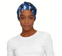 Blue Camo Print Pre Tied Turban for Women Elastic Headscarf Cap Printed One Size Polyester Vacation Gift