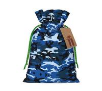 Blue Camo Printed Drawstring Gift Bags,Various Sizes, Bulk Plastic Packaging Bags