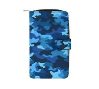 Blue Camo Wallet Multifunctional Leather Wallets for Men Compact Long Wallet Credit Card Holder Passport Bag