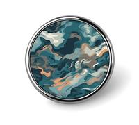 Blue Camouflage Pattern Badges Decorative, Durable Aluminum Alloy Round Badge, Lightweight Button Brooch for Shirts, Jackets, Hats, Uniforms 1"